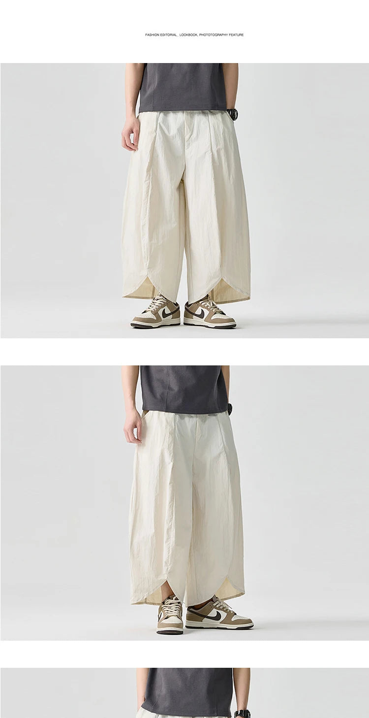 Men Wide Leg Pants Summer Light Thin Solid Casual Harun Pants Elastic Waistband Loose Oversize Lantern trousers Men Clothing