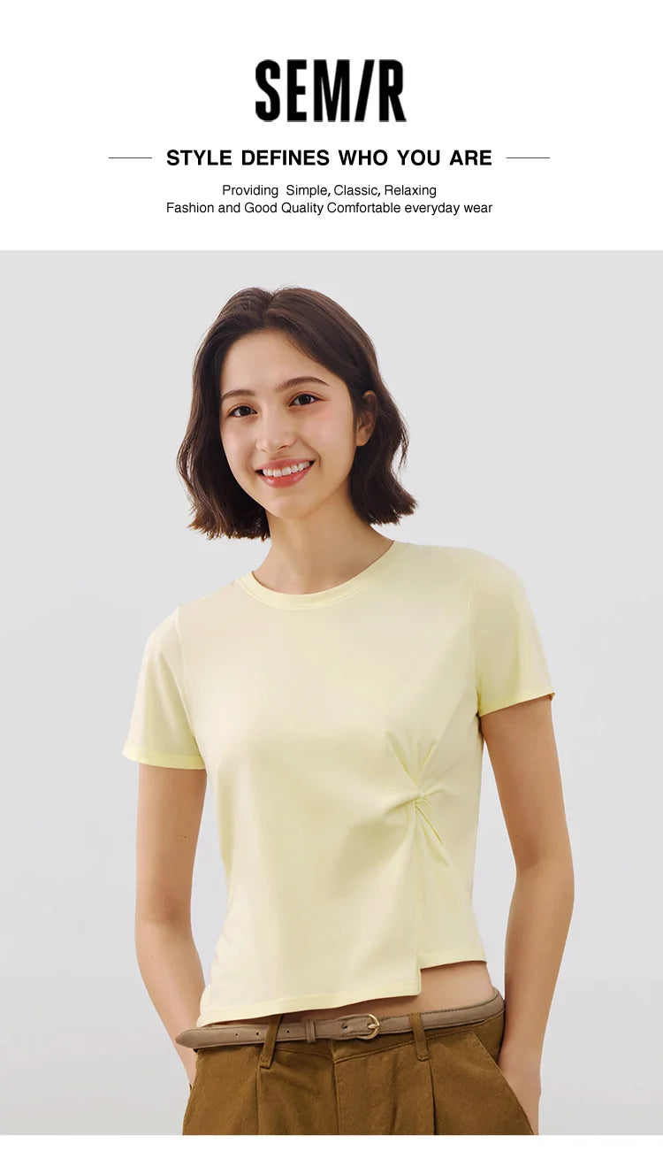 Semir Twist Knot Design Short Sleeve Tee Women Slim Fit 2025 Summer New Fashionable Casual Top