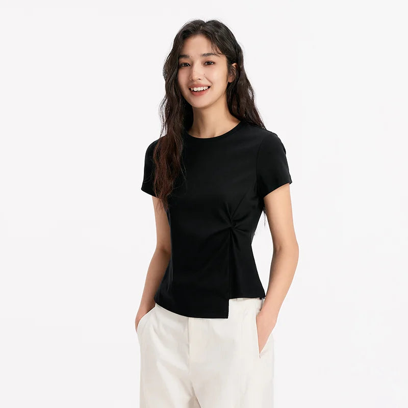 Semir Twist Knot Design Short Sleeve Tee Women Slim Fit 2025 Summer New Fashionable Casual Top