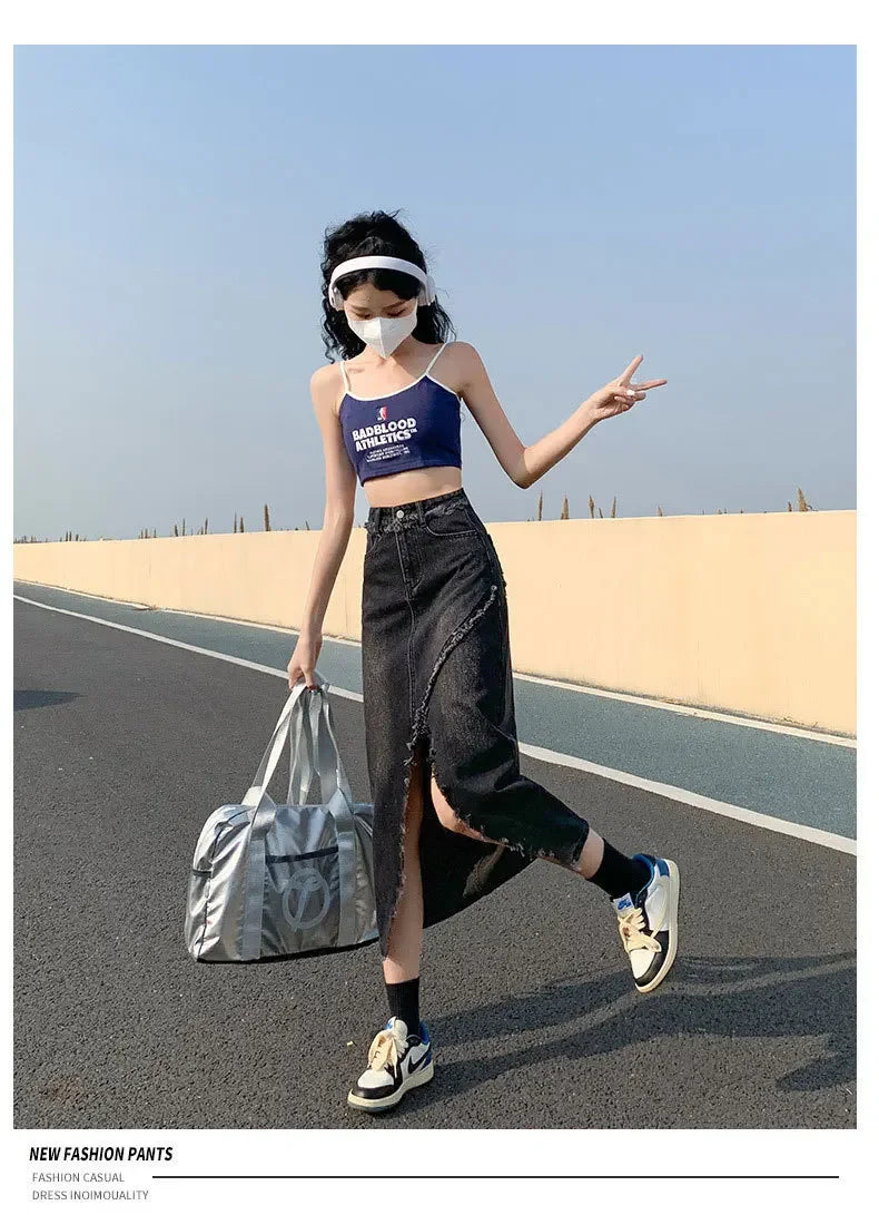 Fashionable Denim Skirt For Women High-waisted A- line Hip Covering Long Dress Casual Style Perfect For Summer 2024