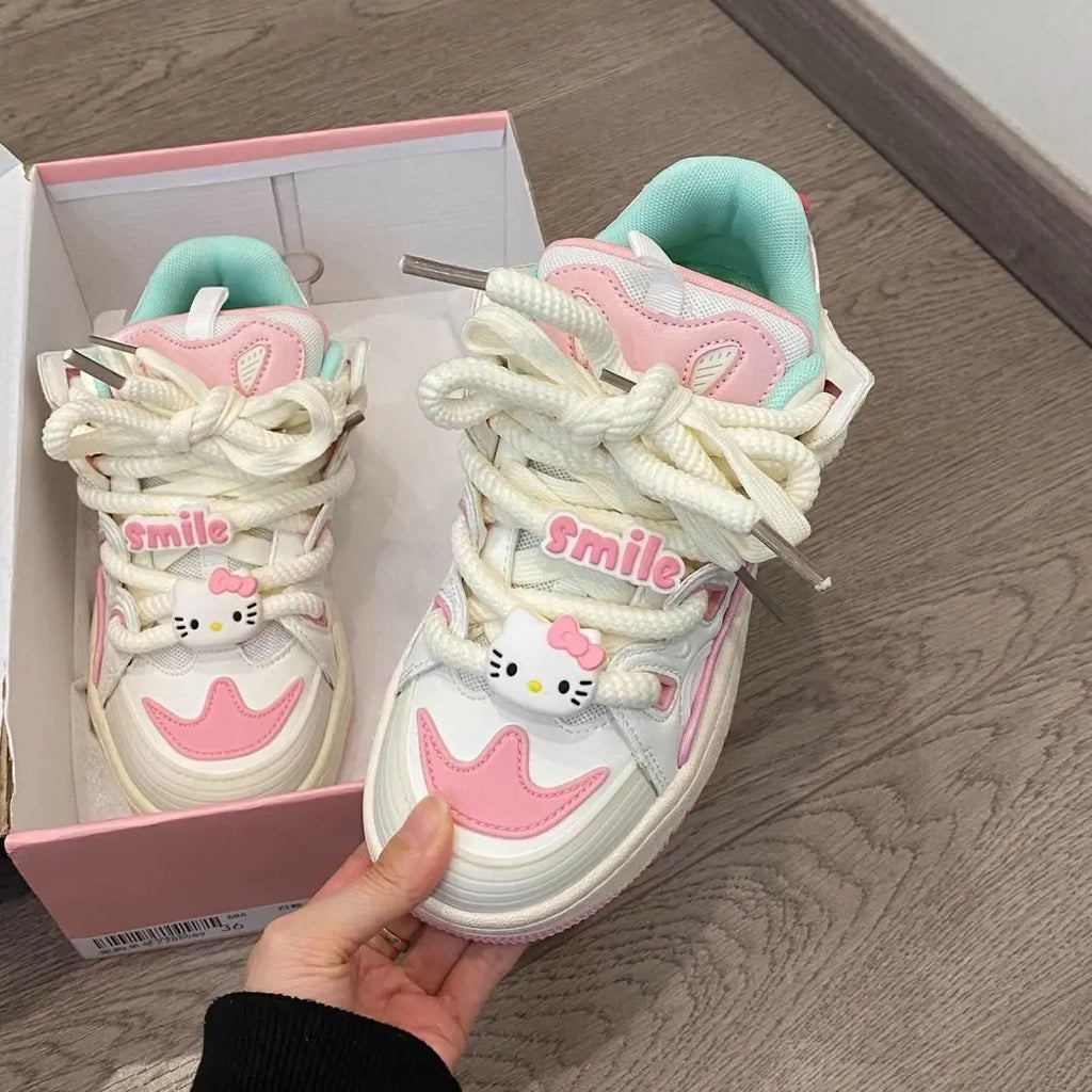 Sanrio Hello Kitty Luxury Design Plate Shoes Y2k Girl Cartoon Korean Style Aesthetic Cute Shoes Women Fashion Casual Sneakers