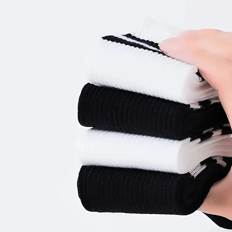 2/6/10/20 Pairs Neutral Striped Round Neck Socks Spring Summer Sweat Absorbing Breathable Solid Color Couple Sports Leisure Sock
