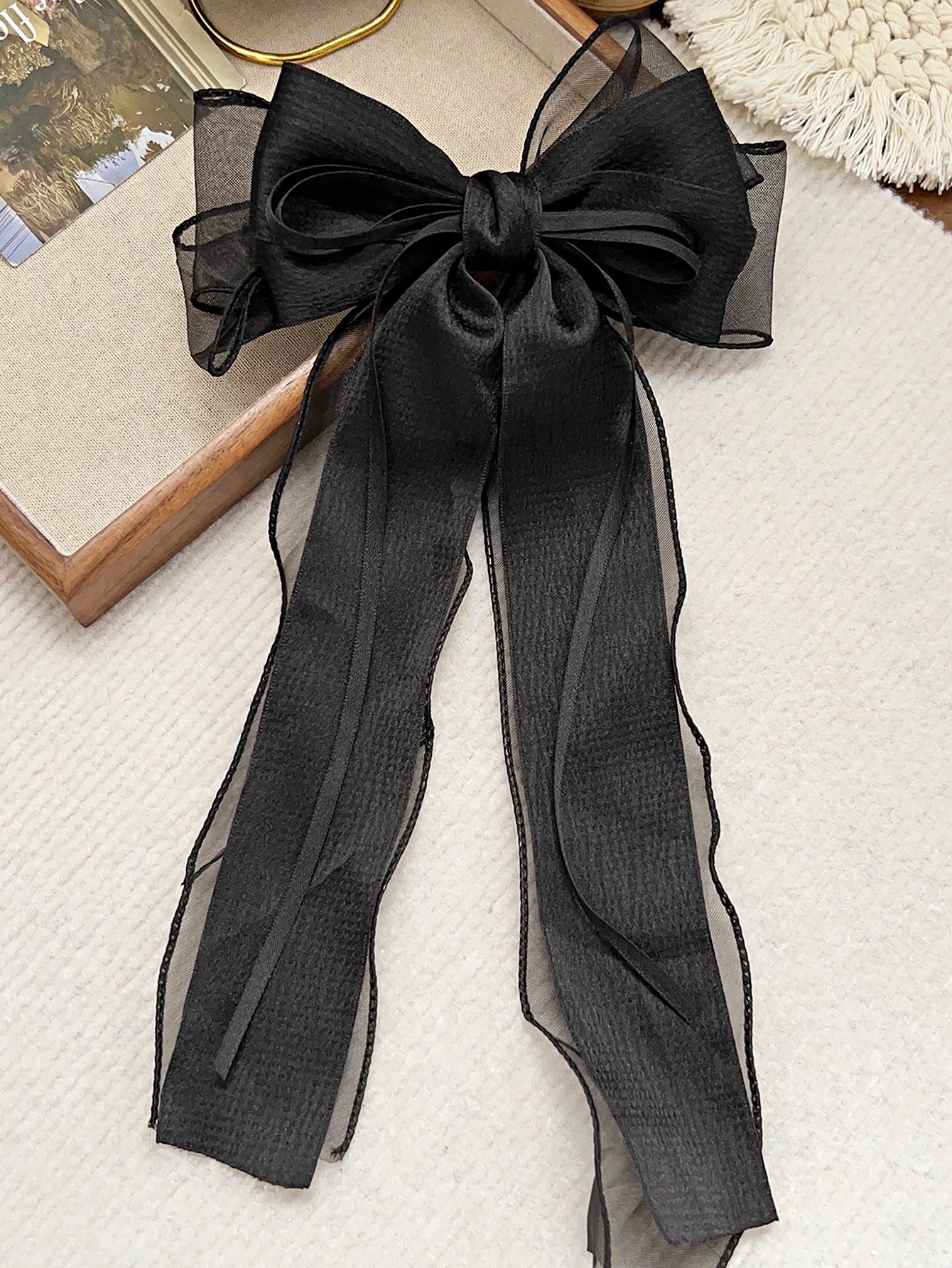 1Pcs Lace Hair Bow Clip Coquette Bow Barrettes with Long Tail Ribbon for Women Christmas Valentines Wedding Prom Accessories