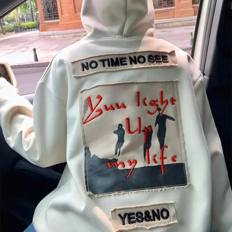Patch Embroidery Hoodies Women Street Fashion Vintage Sweatshirt Hoodie Woman Casual Loose Harajuku Women Clothes Tops