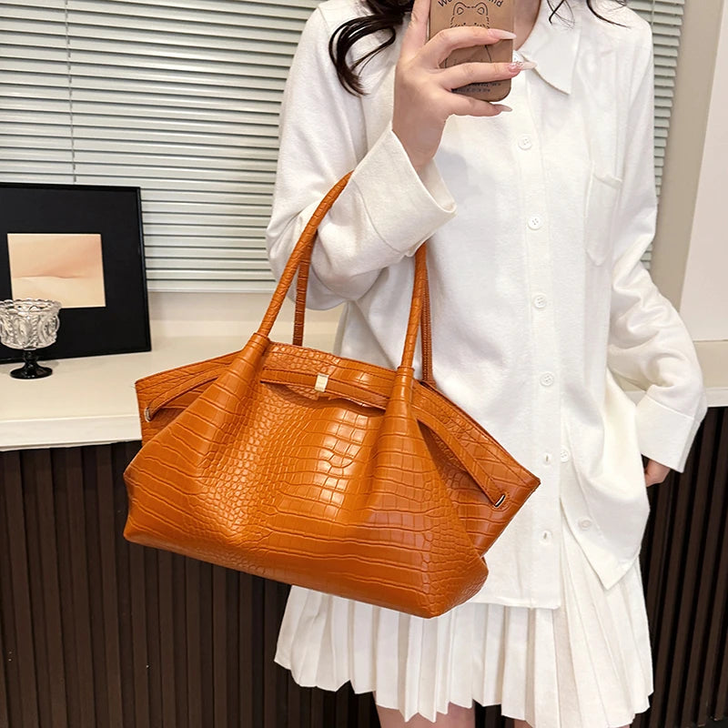 MOODS Crocodile Pattern Shoulder Hobo Bags For Women Retro Big Capacity Bucket Tote Bag 2025 Summer New Designer Handbags Luxury