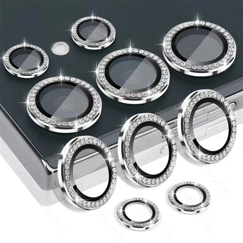 Bling 3D Diamond Metal Camera Ring Protector For Samsung S25 S24 Plus S23 S22 Ultra S 23 25 5G HD Tempered Glass Alloy Lens Cap