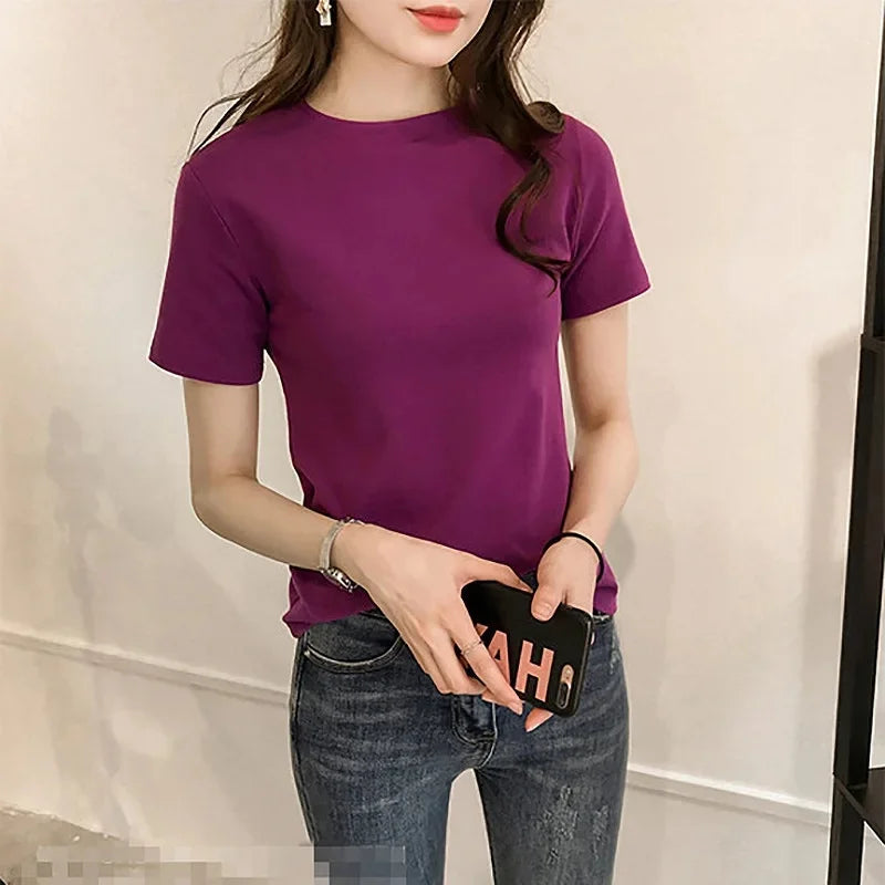 Fashionable Letter Embroidery Short Sleeve T-Shirt Women's Loose-Fit Summer New Style Slimming Base Layer Korean Version