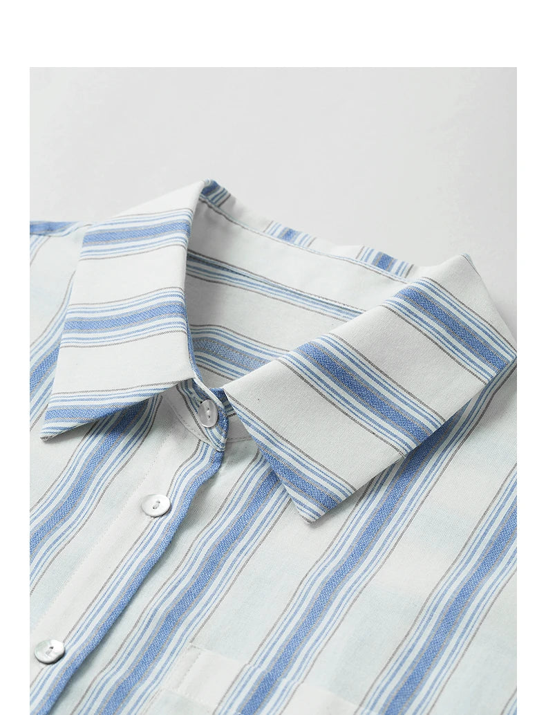 TOYOUTH Women Blouse Shirt 2025 Summer New Blue and White Striped Sleeveless Turn Down Collar Casual Shirt Tops 8522042
