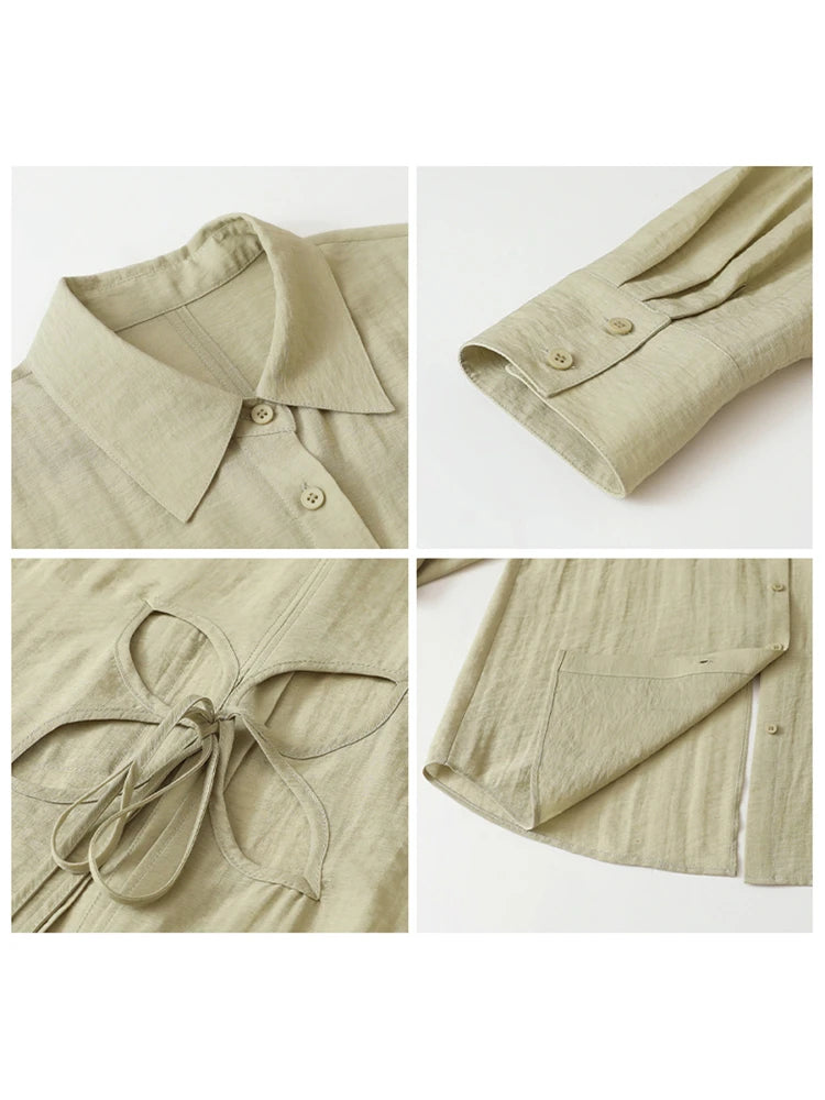 CHIC VEN Women Long Sleeve Shirts Solid Loose Casual New Style Design Back Hollow Out Shirt Female Blouse Spring Summer 2025