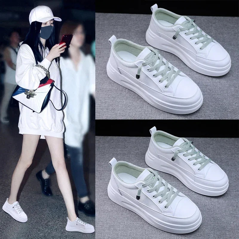 2025 Fashion Mesh Casual Shoes Flats Women Lace Up Dames Sneakers Platform Round Toe Zapatillas Casual Mujer for Summer Spring