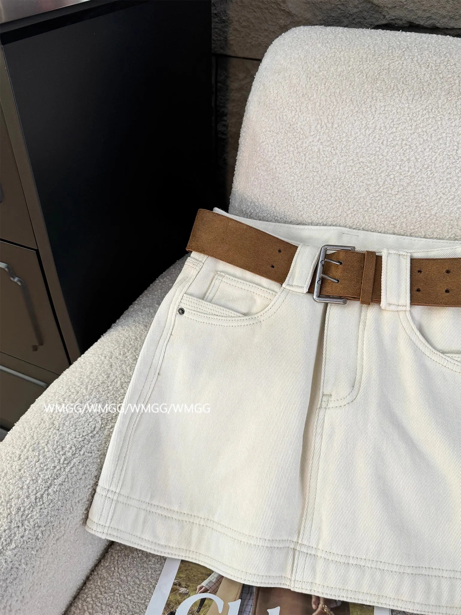 High Waist Embroidered Letter Denim  Skirt Slimming Women's Faion Commute Sle Cotton Blend ort Skirts