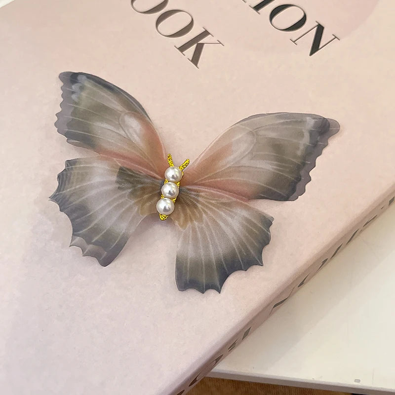 Fairy Dark Blue Gradient Butterfly Shiny Duckbill Hair Clips for Women Pastoral New Premium Dreamy Fashion Luxury Accessories