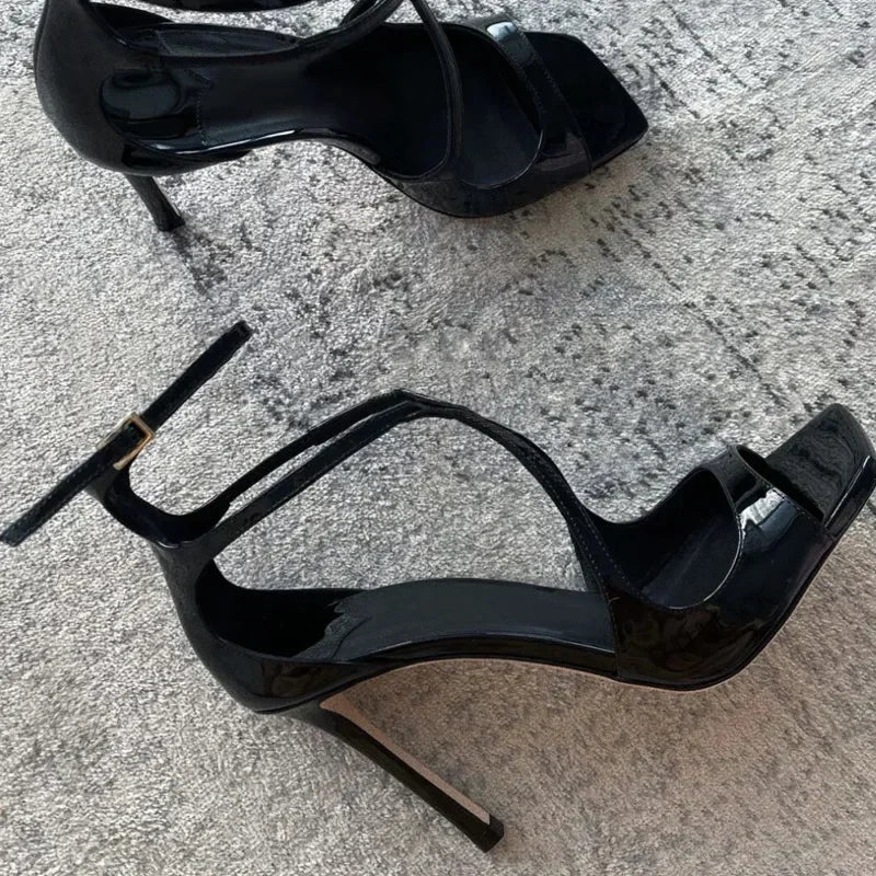 Sexy Luxury Satin High Heels Women Designer Party Dress Shoes Square Head Gladiator Sandals Female Slingback Sandals Women Pumps