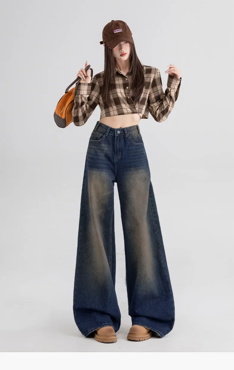 Slimming Wide Leg Straight Leg Jeans Women's Spring Autumn Winter New Style Washed Korean Version Commute Floor-Length Denim Pan