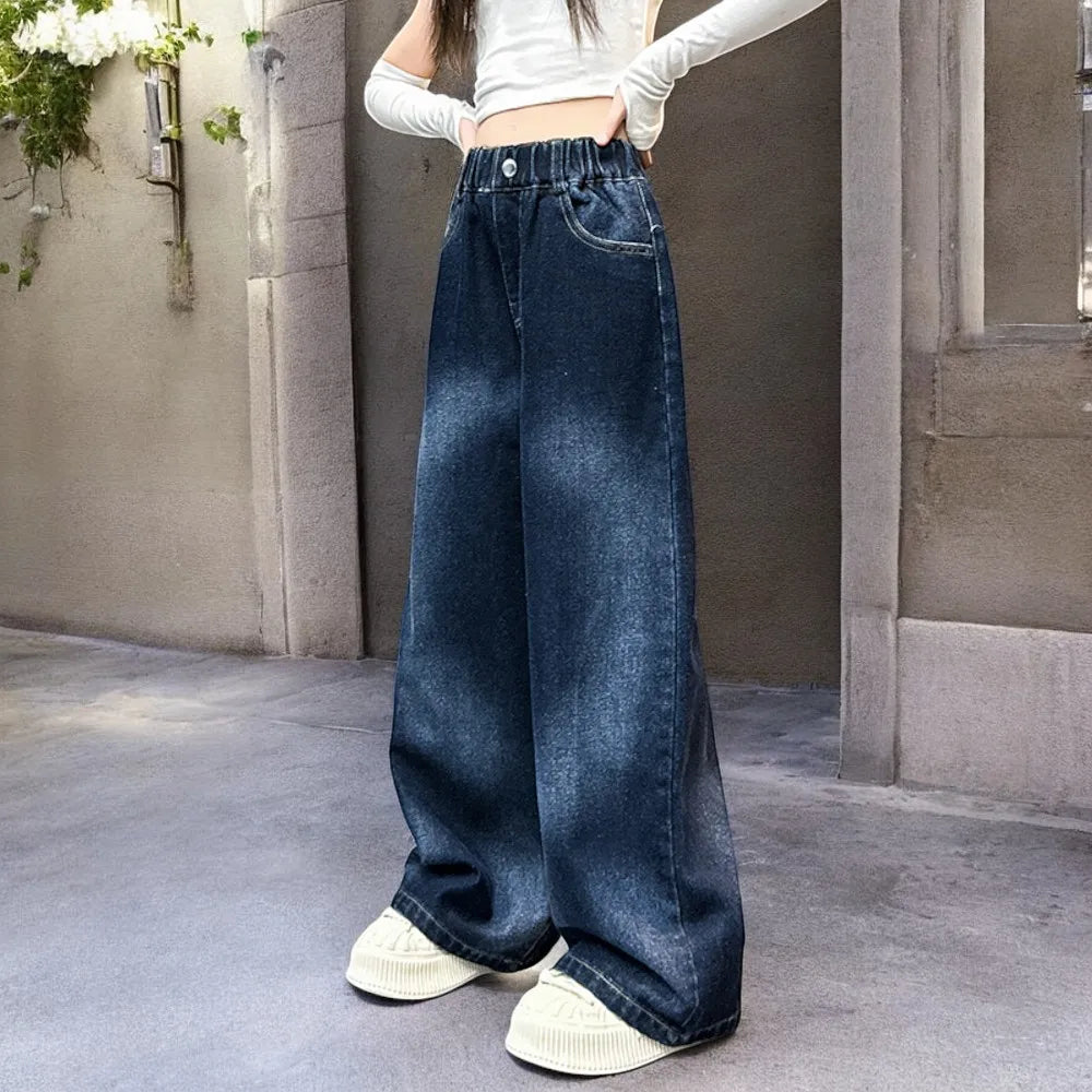 Autumn Kids Cargo Jeans for Girls Loose Pants Children Baggy Trousers School Teenagers Outfits Baby Clothes 5 7 9 10 11 12 Years