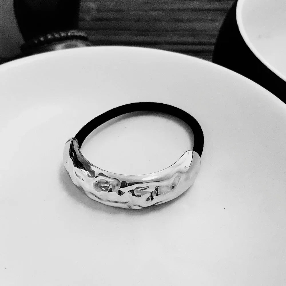 Fashion Punk Hair Bands Metal Irregular Double-Layer Elastic Hair Scrunchies Hair Rope Women  Ponytail Holder Hair Accessories