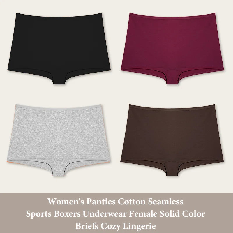 4PCS Women's Panties Cotton Seamless Sports Boxers Underwear Female Solid Color Briefs Cozy Lingerie Intimate Underpants XS-XL