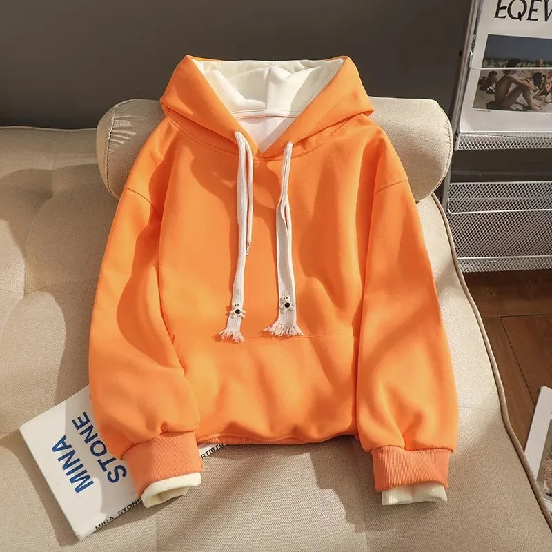 American stitching fake two-piece thin hooded sweater women's spring and autumn new fashion casual coat loose lazy loose top