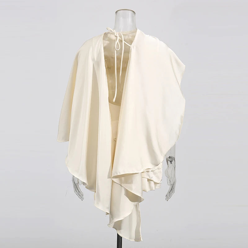 TWOTWINSTYLE Solid Spliced Ruffles Slimming Dresses For Women O Neck Sleeveless High Waist Temperament Mini Dress Female Fashion