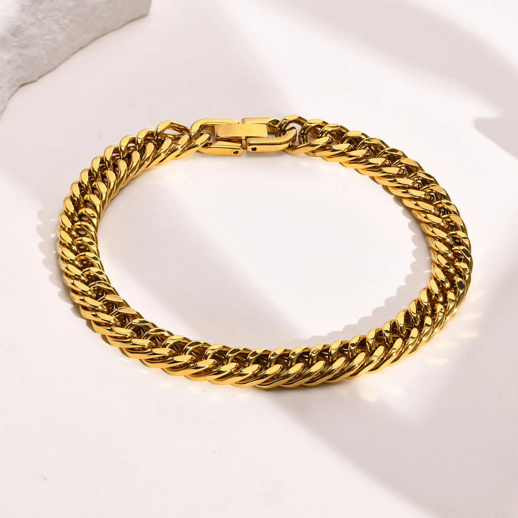 Stylish Double Curb Chain Bracelets for Men Boys,8/10/12/15mm Stainless Steel Miami Link Wristband,Punk Jewelry Gifts