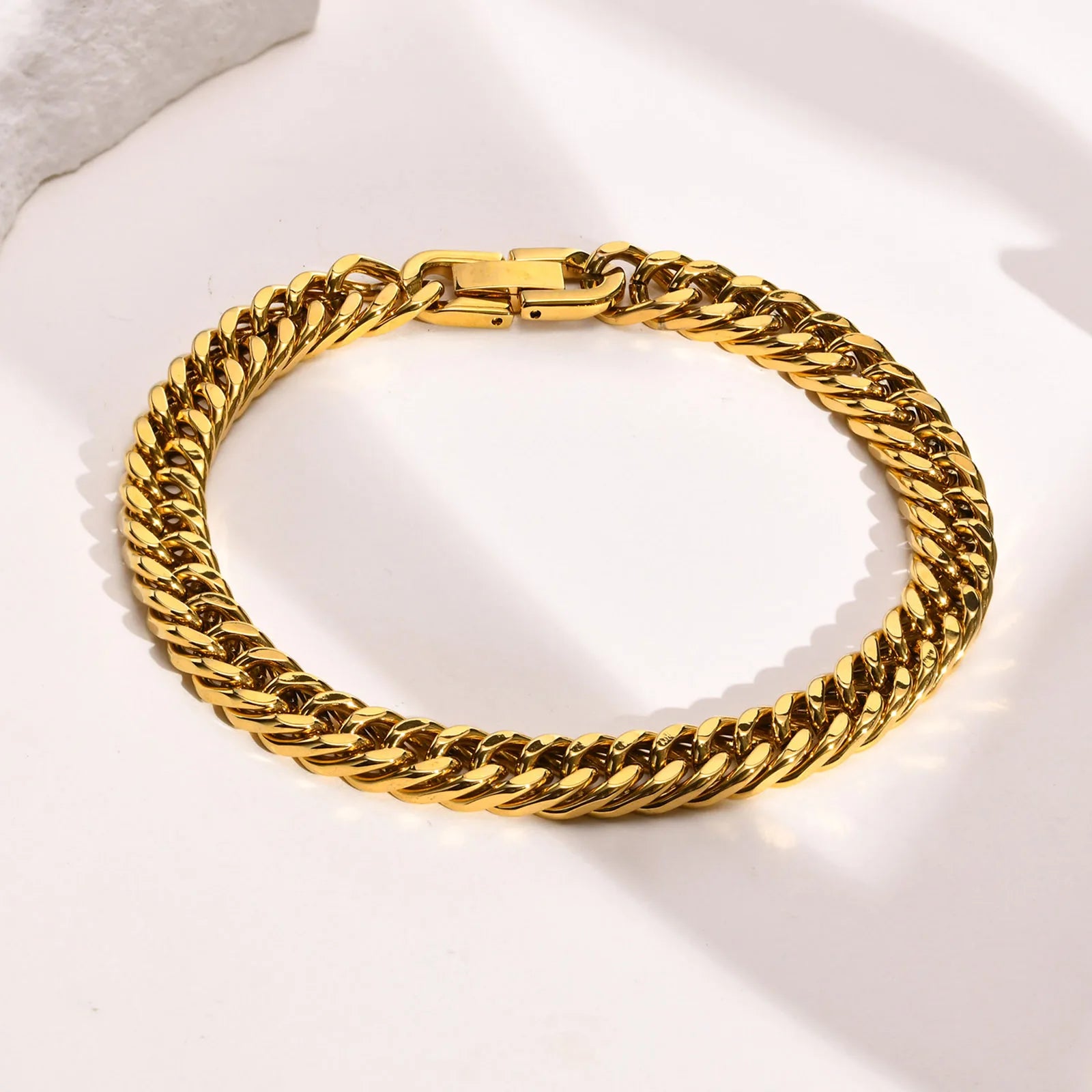 Stylish Double Curb Chain Bracelets for Men Boys,8/10/12/15mm Stainless Steel Miami Link Wristband,Punk Jewelry Gifts