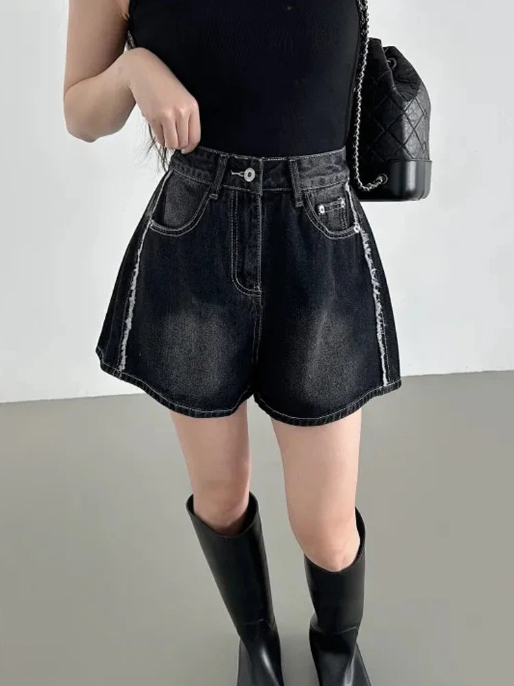 Retro Waed Distred High Waist Wide Leg Jeans orts Casual Sle A-Line Loose Fit Summer Denim orts for Women