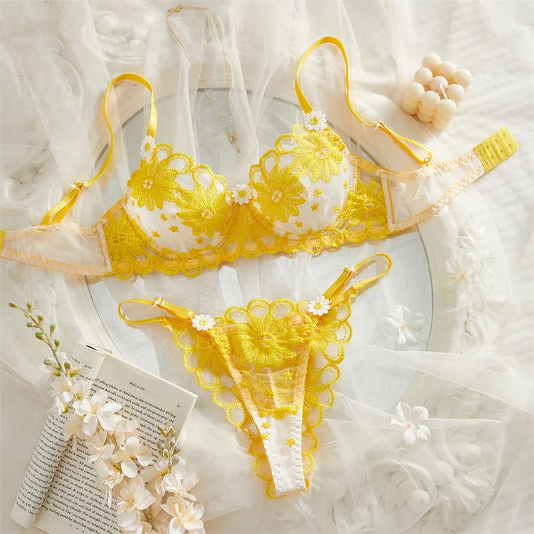 Fairy Sexy Lingerie Floral Embroidery Lingerie Ultra Sexy Bra Set Mesh Underwear Translucent Luxury Intimate Erotic Lingerie