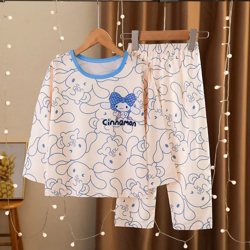 Sanrio Kuromi My Melody Children Pajamas Kawaii Pochacco Cinnamoroll Pure Cotton Long Sleeve Sleepwear Cartoon Kid Home Suit Set