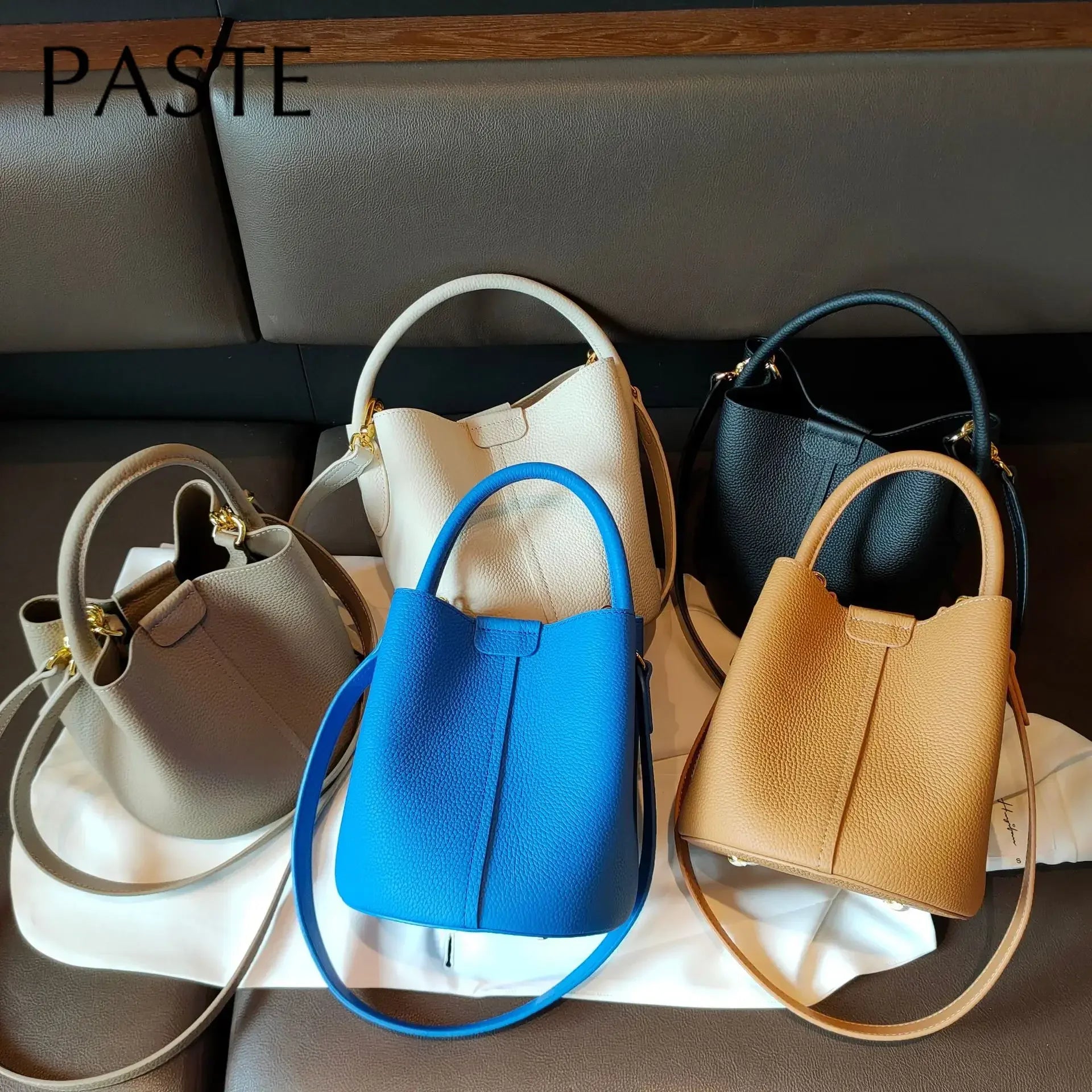 Noble Lavender Purple Round Bucket Tote Small Elegant Cowhide Leather Women's Shoulder Crossbody Bag Fashion Ladies Hand Bag