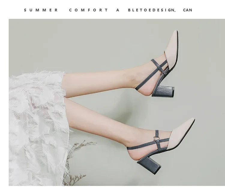 Shoes for Pumps Summer Elegant Chunky High Heels Pointed Toe Baotou Solid Ladies Shoes  Female Sandals Zapatillas Mujer 2024