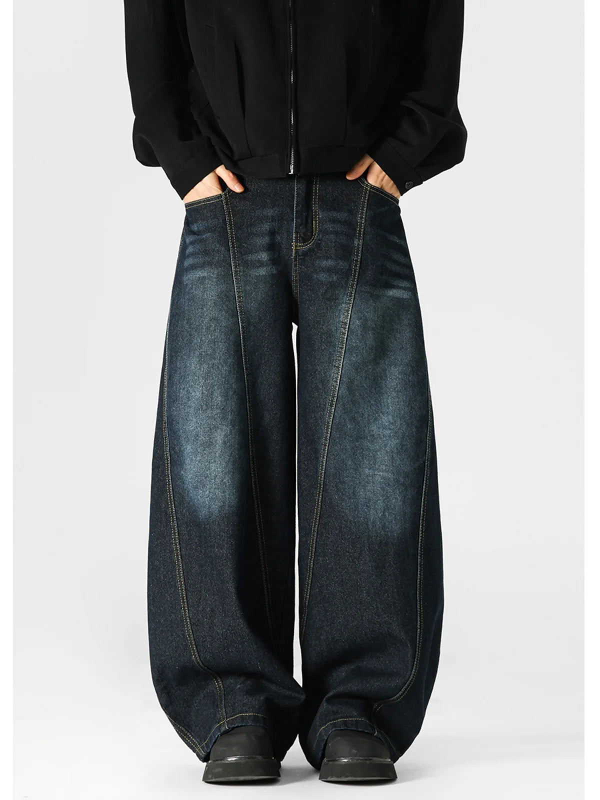 Hip Hop American Sle Wide Leg Men's Jeans Loose Fit Autumn Winter Trendy Vintage Waed Floor-Length Trousers