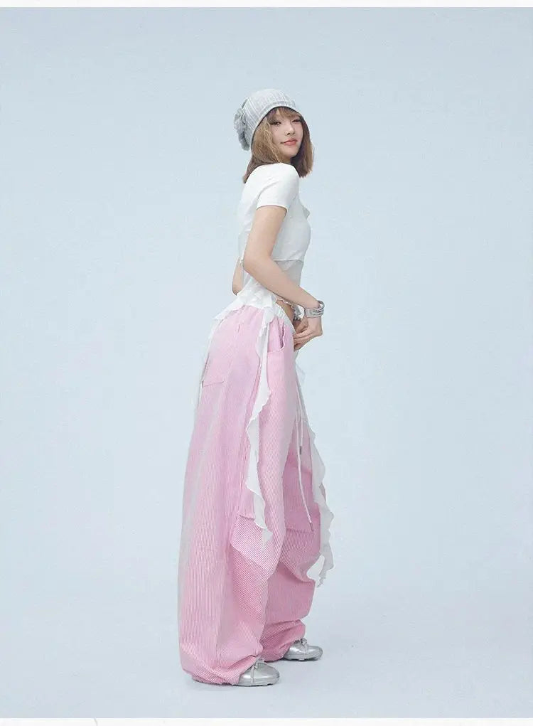 Pink Camo Cargo Pants with Stripes High Waist Streetwear for Women Hip Hop Jogger Pants Trendy Activewear cargo pants women