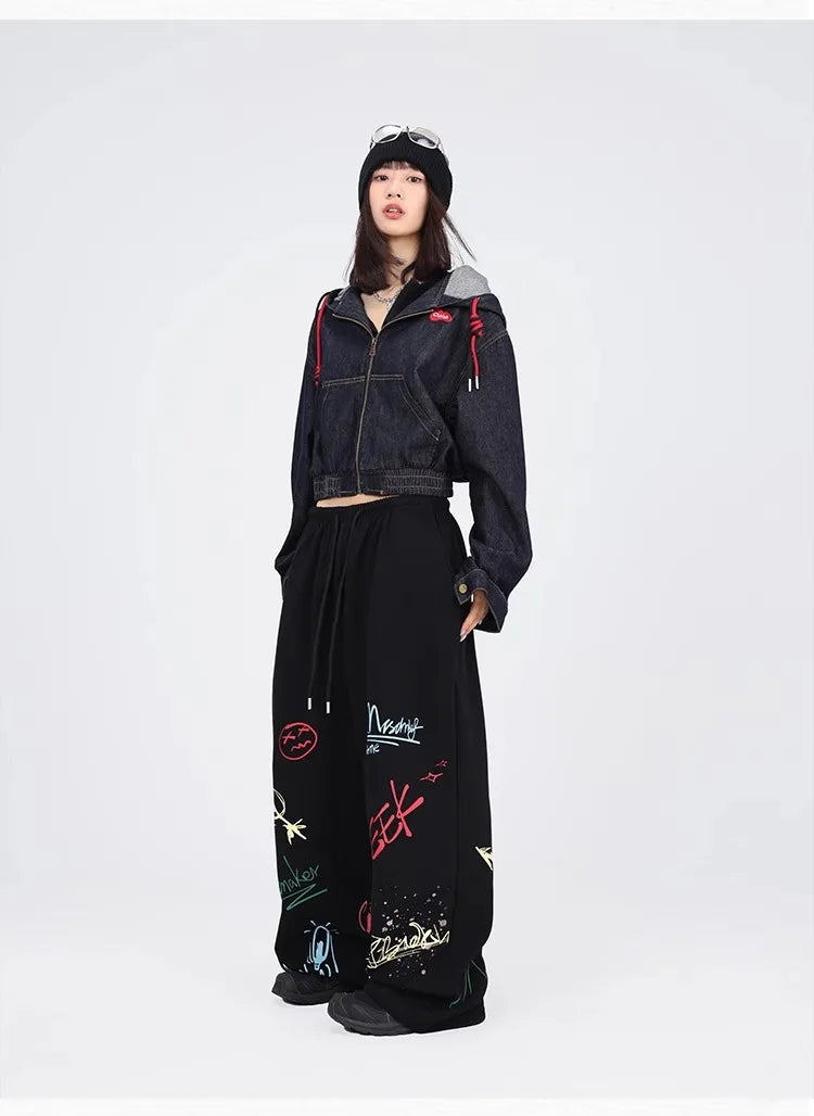 CBXLAB Street Dance Women' s Black color graffiti hip hop long pants autumn and winter street jazz soft and firm dancing sports