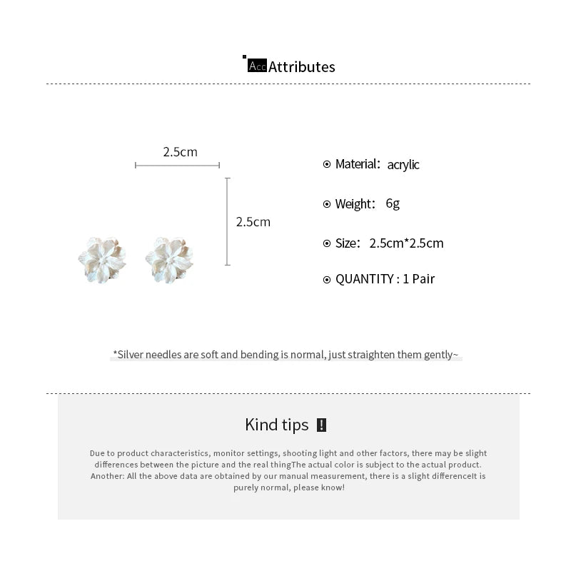 Acrylic White Camellia Flowers Stud Earrings for Women Fashion Temperament Fairycore Earring Party Wedding Jewelry Wholesale