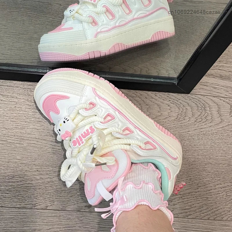 Sanrio Hello Kitty Luxury Design Plate Shoes Y2k Girl Cartoon Korean Style Aesthetic Cute Shoes Women Fashion Casual Sneakers