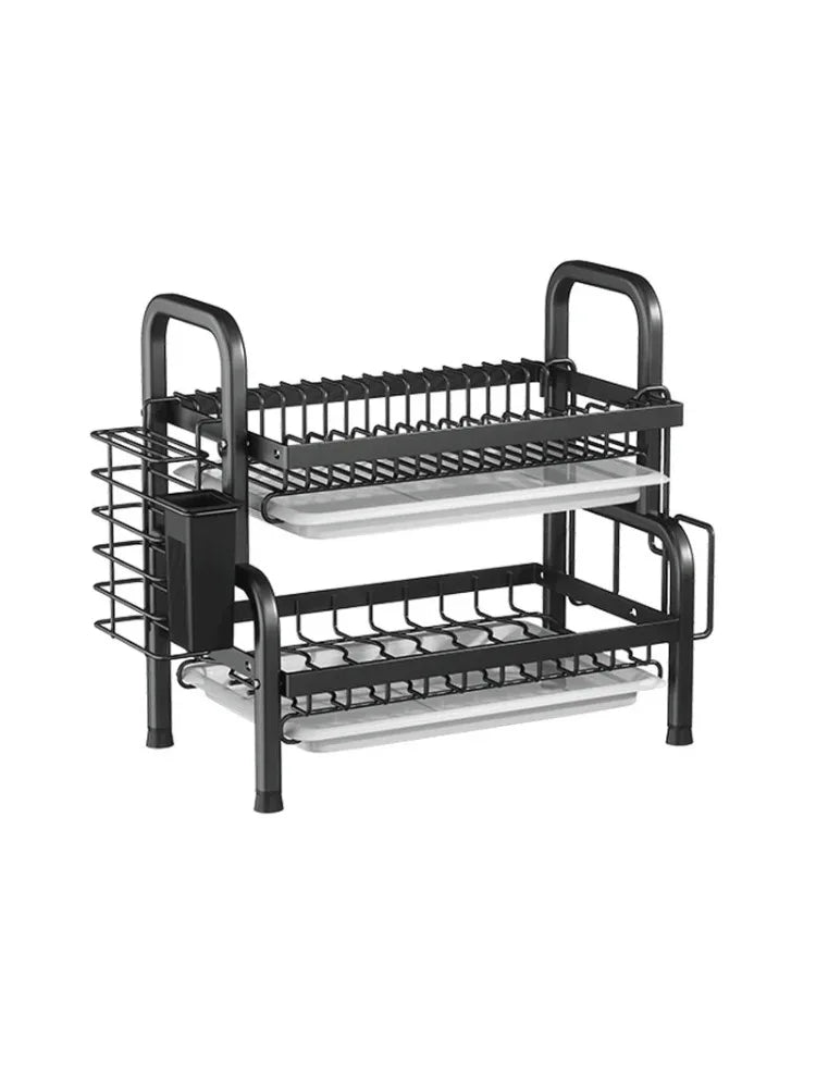 Kitchen 2nd floor storage cutlery and bowl rack set with cutlery rack, large anti rust cutlery drainage board