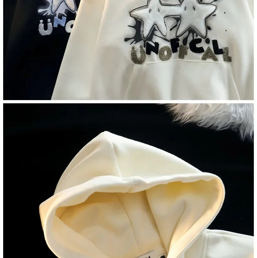 American Style Street Flocking Star Hooded Sweatshirt For Men Women Couple Loose Fit Oversize Spring Autumn Thin Jacket