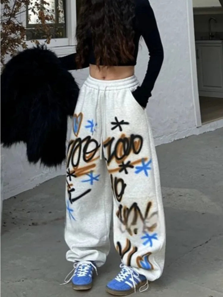 HOUZHOU Y2k Vintage Baggy Sweatpants Oversize Woman Korean Style Harajuku Thick Pants Streetwear Hip Hop Trousers Winter Spring