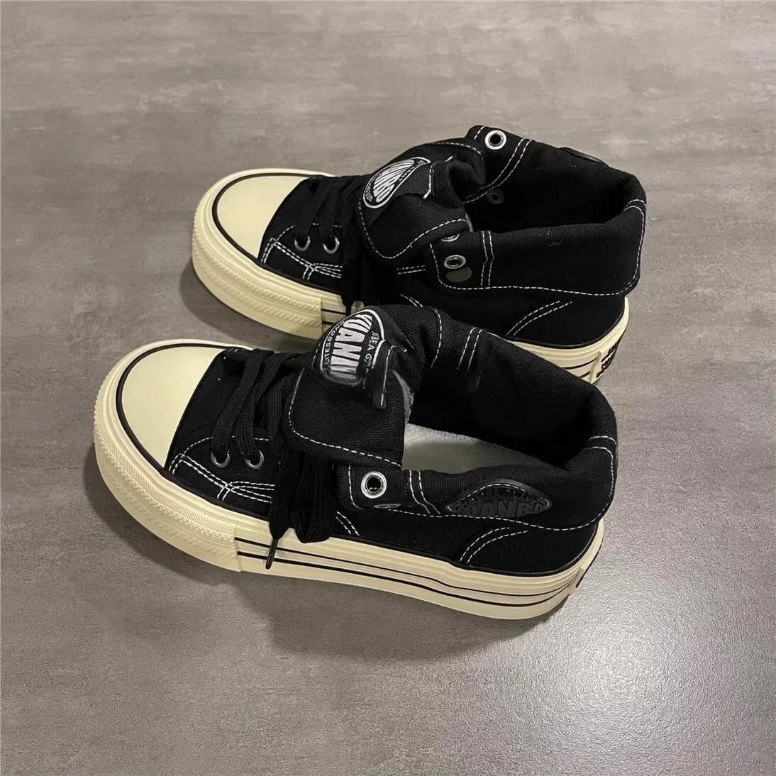 Women's High Top Thick Bottom Canvas Shoes Spring New Style Student Retro Heightening Casual Board Shoes Rubber Outsole