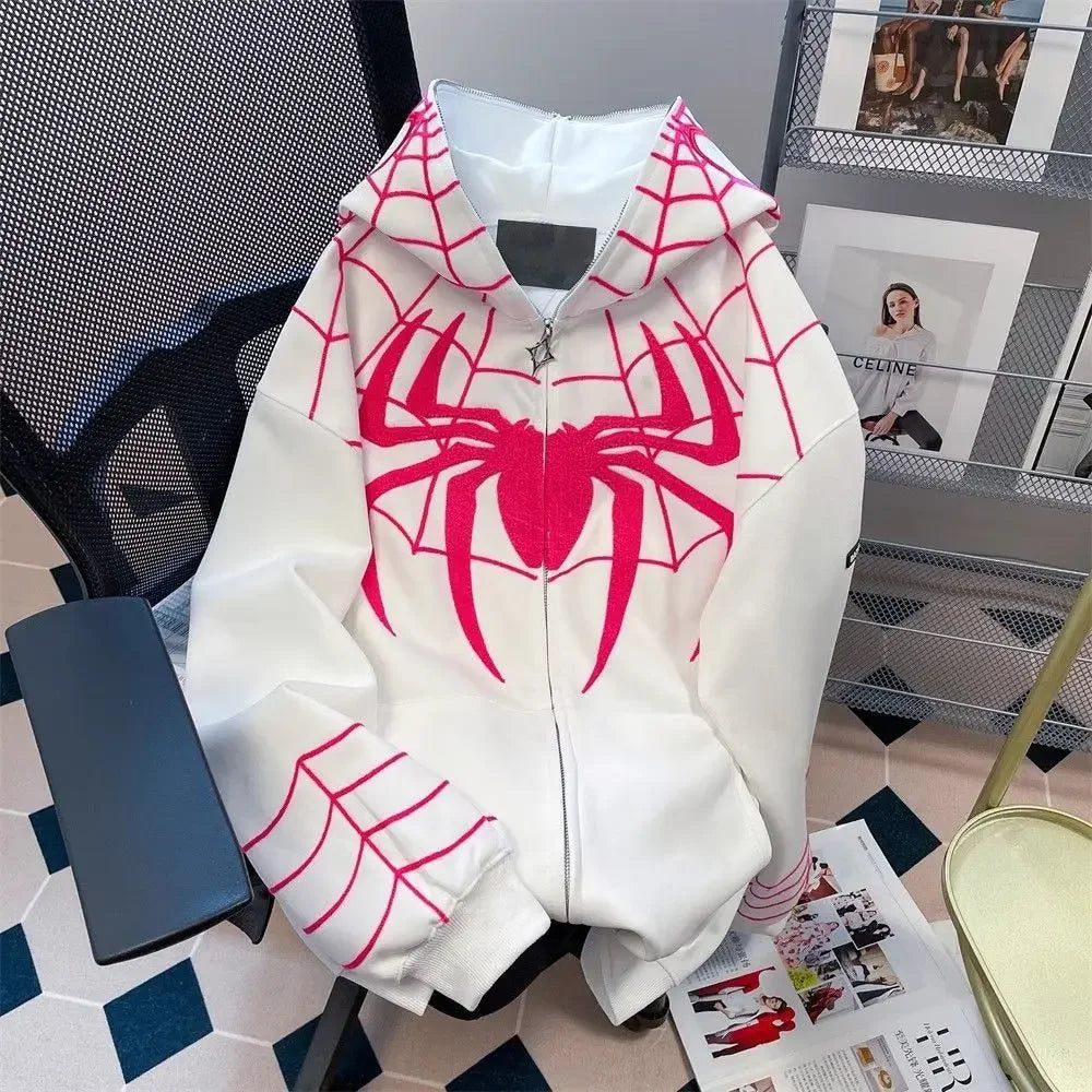 Autumn Winter Hip Hop Spiderman Hooded Sweatshirt Unisex Design Sensibility Niche Vibe Couple Jacket Cardigan