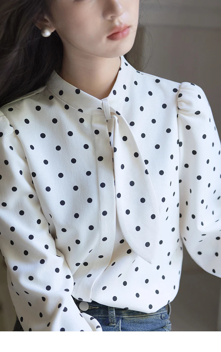 MISHOW Wave Point Long Sleeve Brushed Blouse Rabbit Ear Collar 2024 Winter Women Clothes Temperament Thickened Shirts MXD56X1697