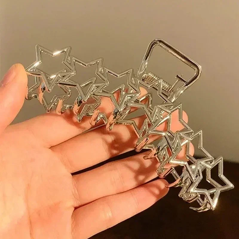 Silver Y2K Hollow Star Hair Claws Sweet Pentagram Heart Cool Girls Charm Trend Hair Clip for Women Aesthetics Hair Accessories