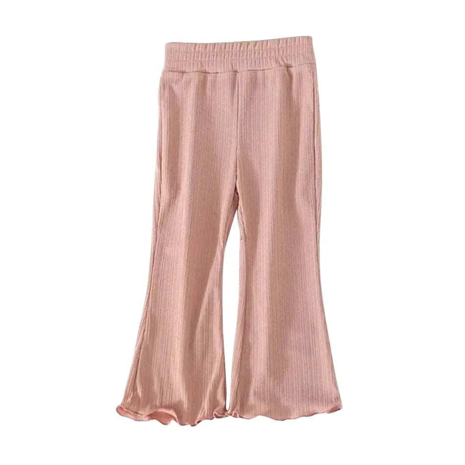 Children Summer Solid Color Thin Ribbed Knit Flared Pants Girls Casual Trousers Korea Fashion Pants Girl Princess Style Capris