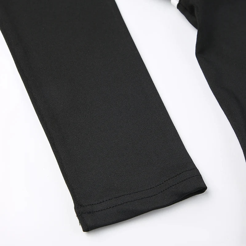 Rockmore Fashion Bodysuits Women Streetwear Print Jumpsuit Female Moto Biker Workout Long Sleeve Body Tops Casual Rompers Mujer