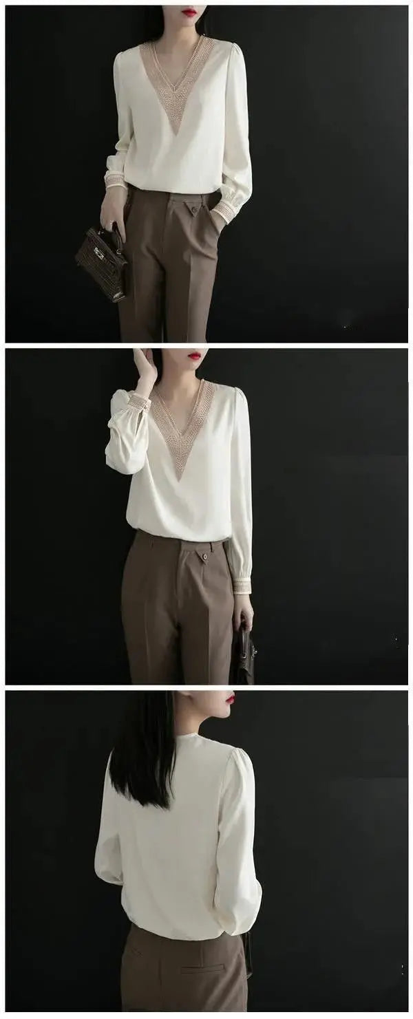Elegant Fashion V-neck Embroidery Hollow Out Dignified Shirt New Summer Autumn 2022 Long Sleeve Solid Color Women's Clothing