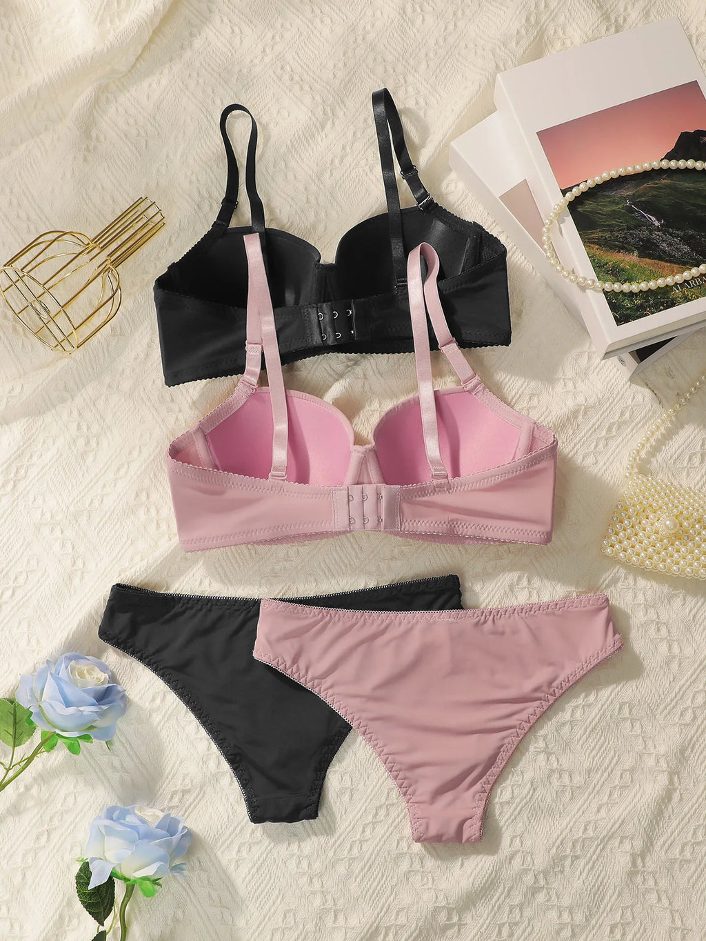 2sets Solid Underwire Lingerie Set Women Push Up Bra With Steel Ring Fashion Women Underwear Panty Everyday Bras Sets J2611