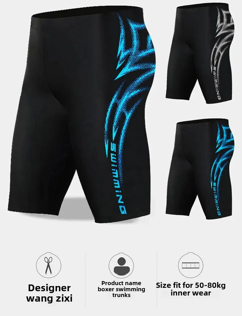 Long Swimming Pants for Men Profesional Five Point Escape Adult Speed Competition Plus Size Swimwear Anti-Awkward Pants
