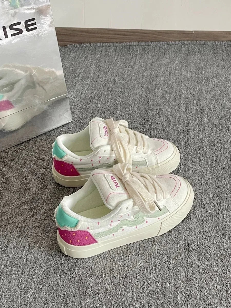 Korean Style Thick Bottom Canvas Shoes Women's Low Top Casual Student Sneakers Flat Heel Cotton Lined Adult Pure Color