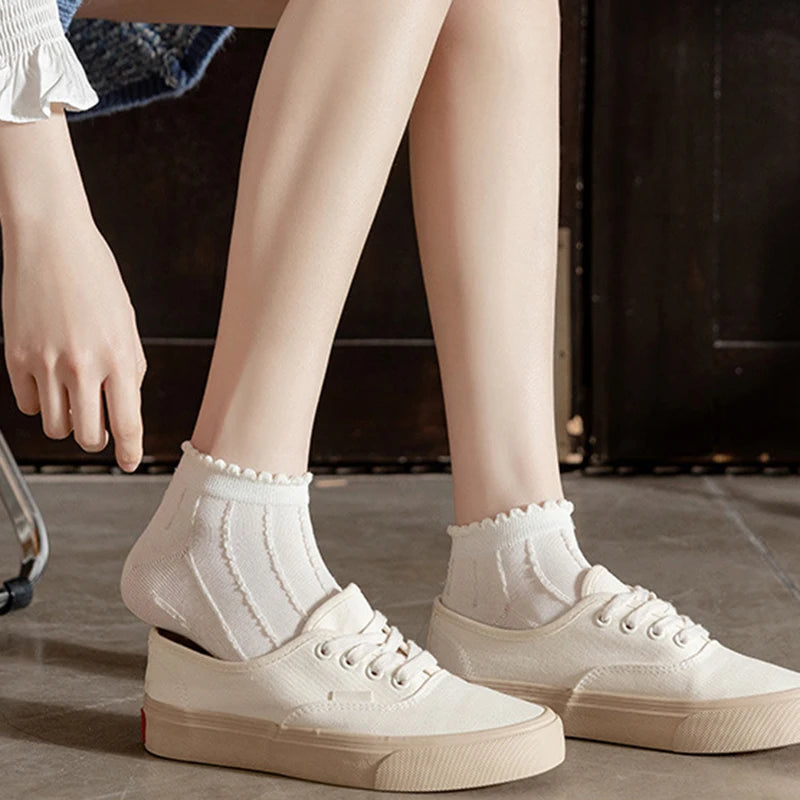 5 Pairs/Lot Summer Short Women White Socks Low Tube Cool Socks Set Cute Print Ankle Foot Cover Fashion New Kawaii Sock