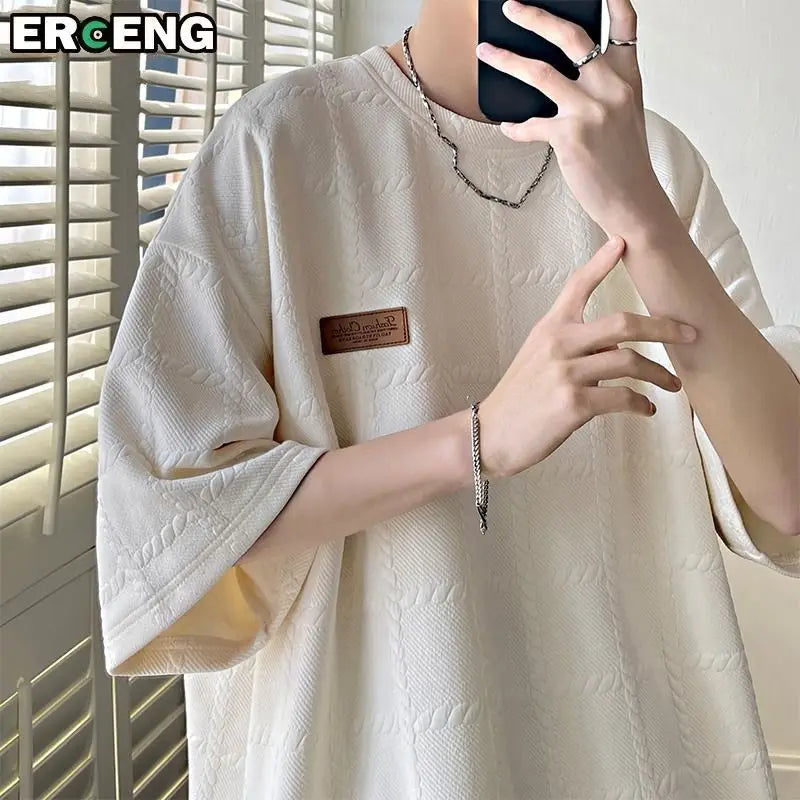 Hong Kong Style High Street Short Sleeve Men's Summer Trendy Brand Five-point Sleeve T-shirt Loose Half Sleeve